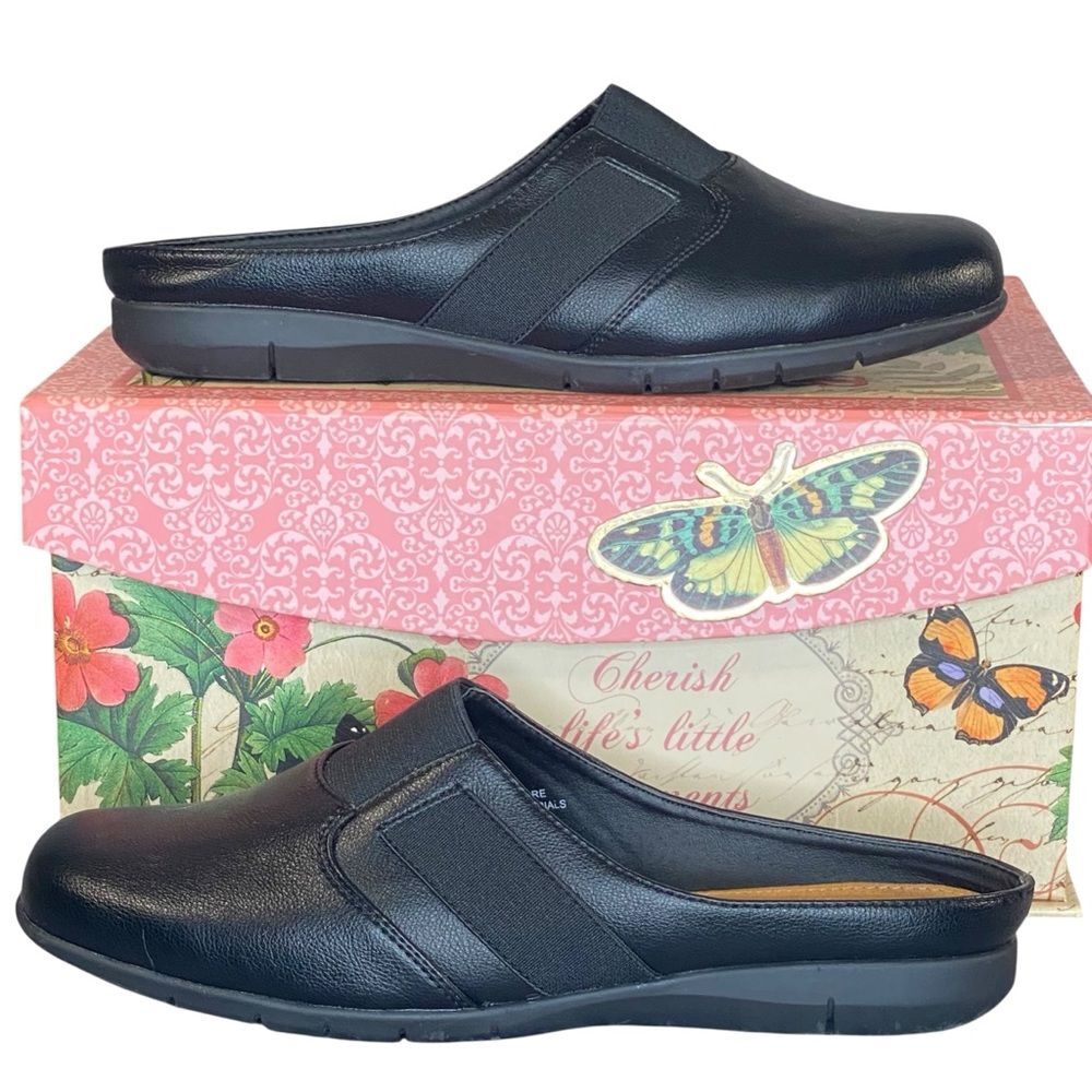 Comfortview Loafers Black Faux Leather Slip-On Low Heel Size 9 Style Sarah